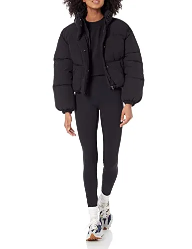 Amazon Essentials Women's Crop Puffer Jacket (Available in Plus Size), Black, Large