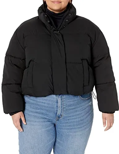 Amazon Essentials Women's Crop Puffer Jacket (Available in Plus Size), Black, Large