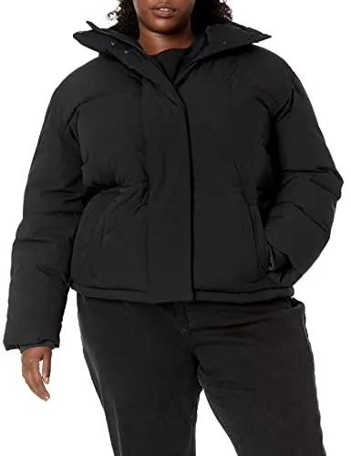 Amazon Essentials Women's Short Waisted Puffer Jacket (Available in Plus Size), Black, Medium