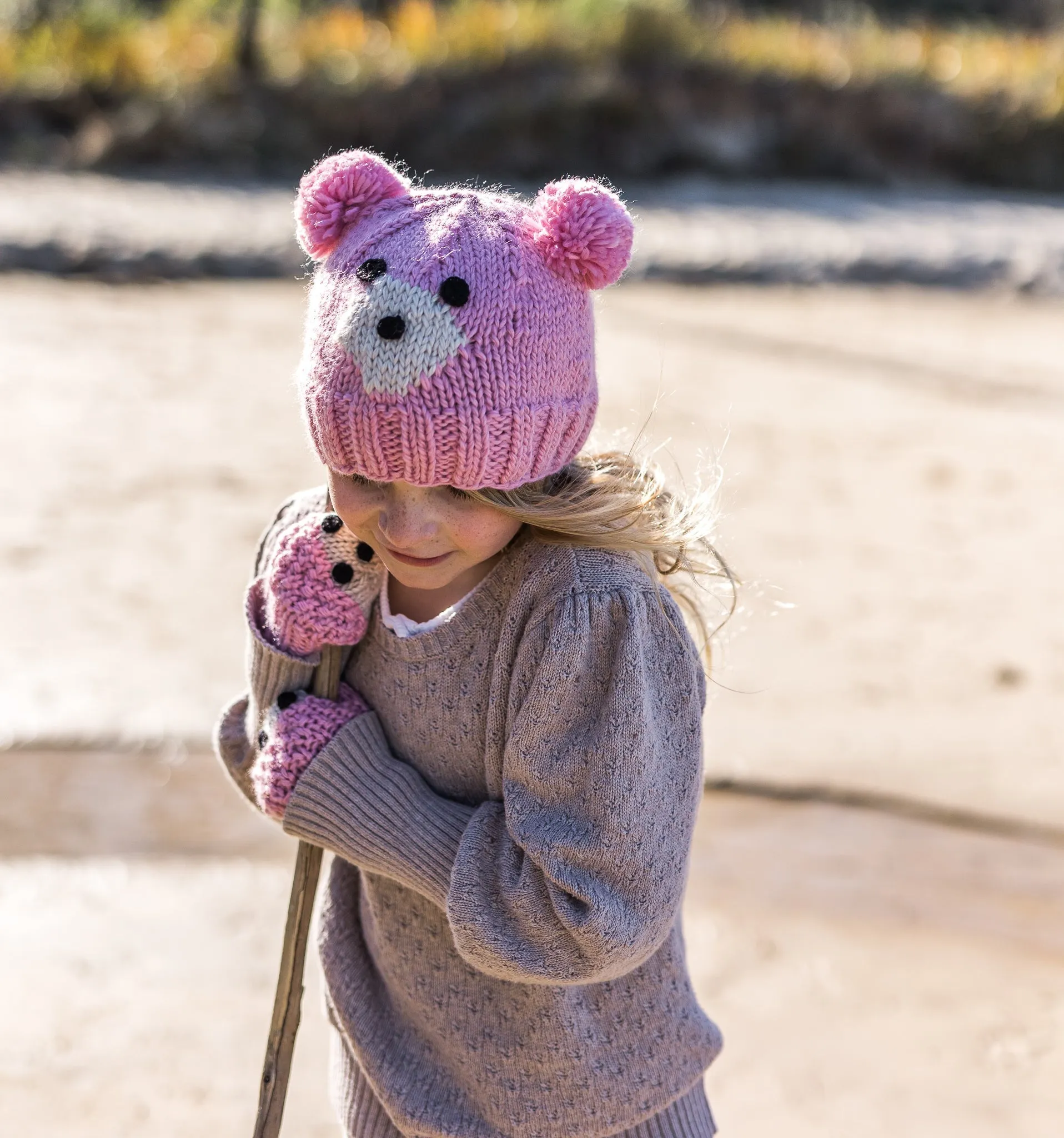 Bear Face Beanie Pink