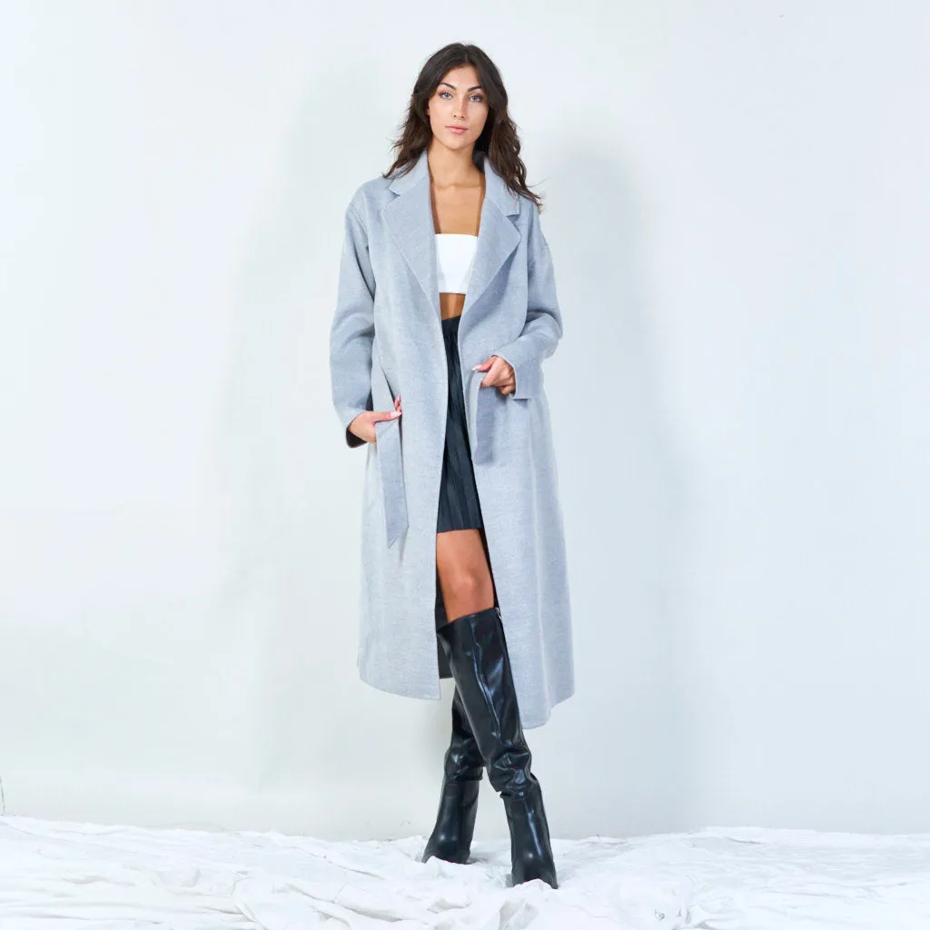 Belted long trench coat wholesale