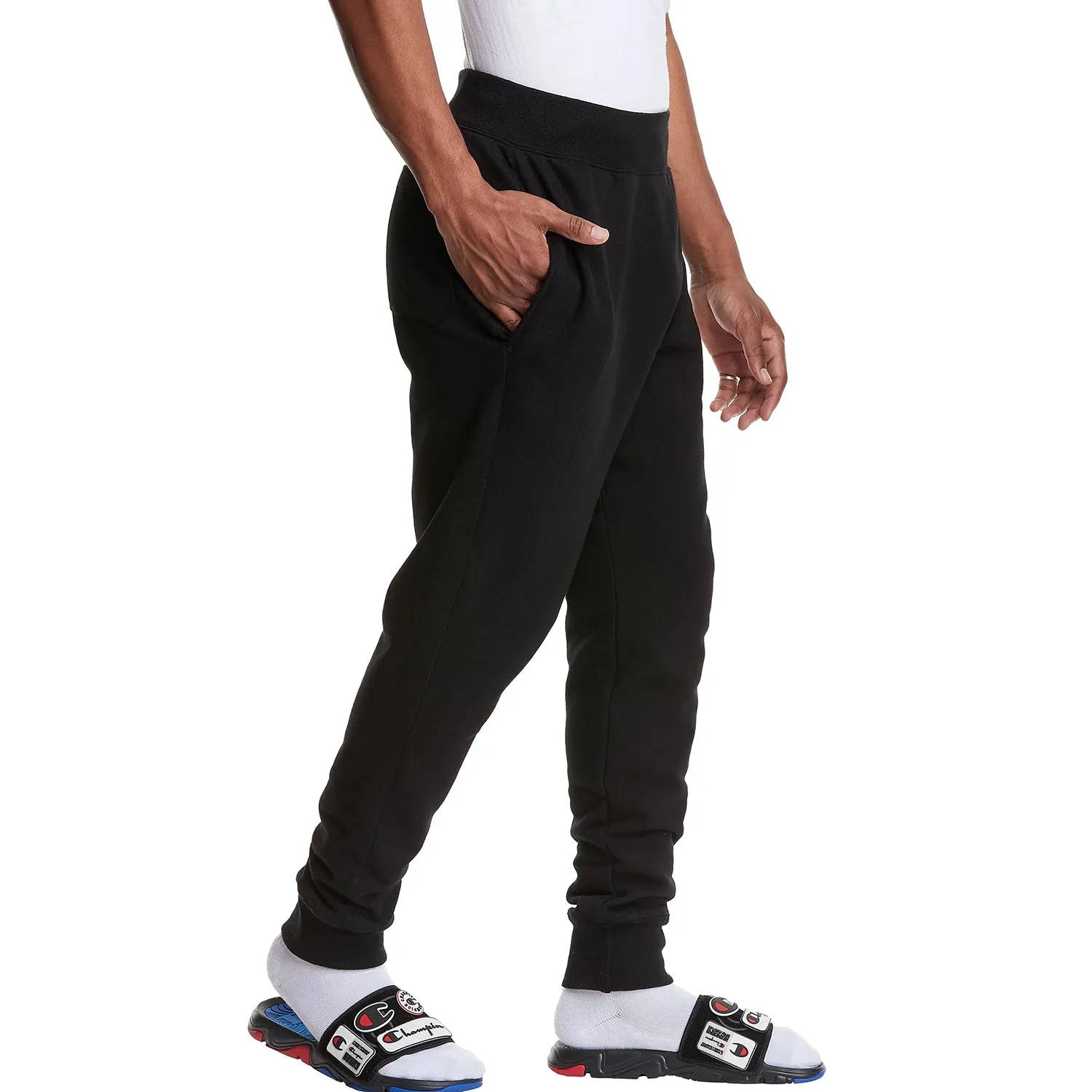 Champion Men's Reverse Weave Joggers Pants Logo Applique Black