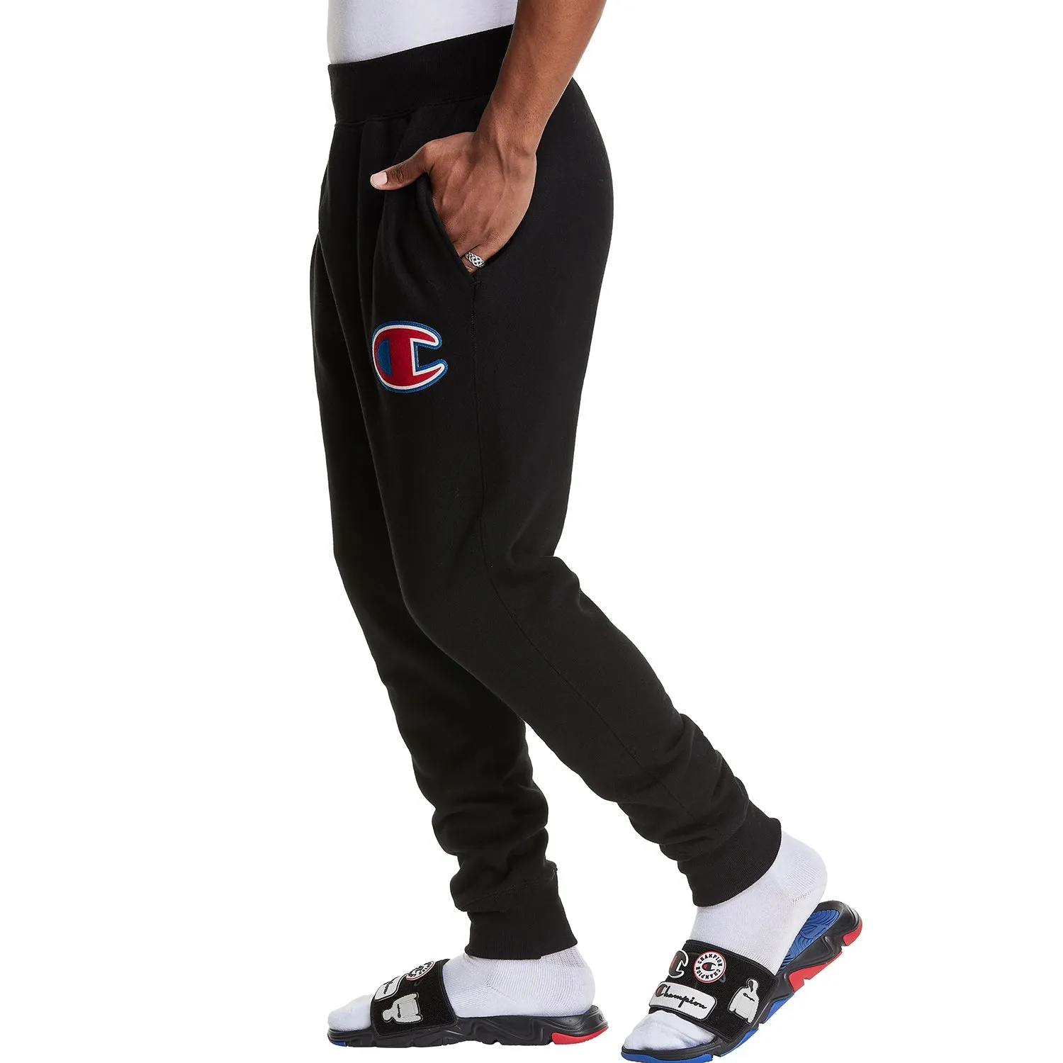 Champion Men's Reverse Weave Joggers Pants Logo Applique Black