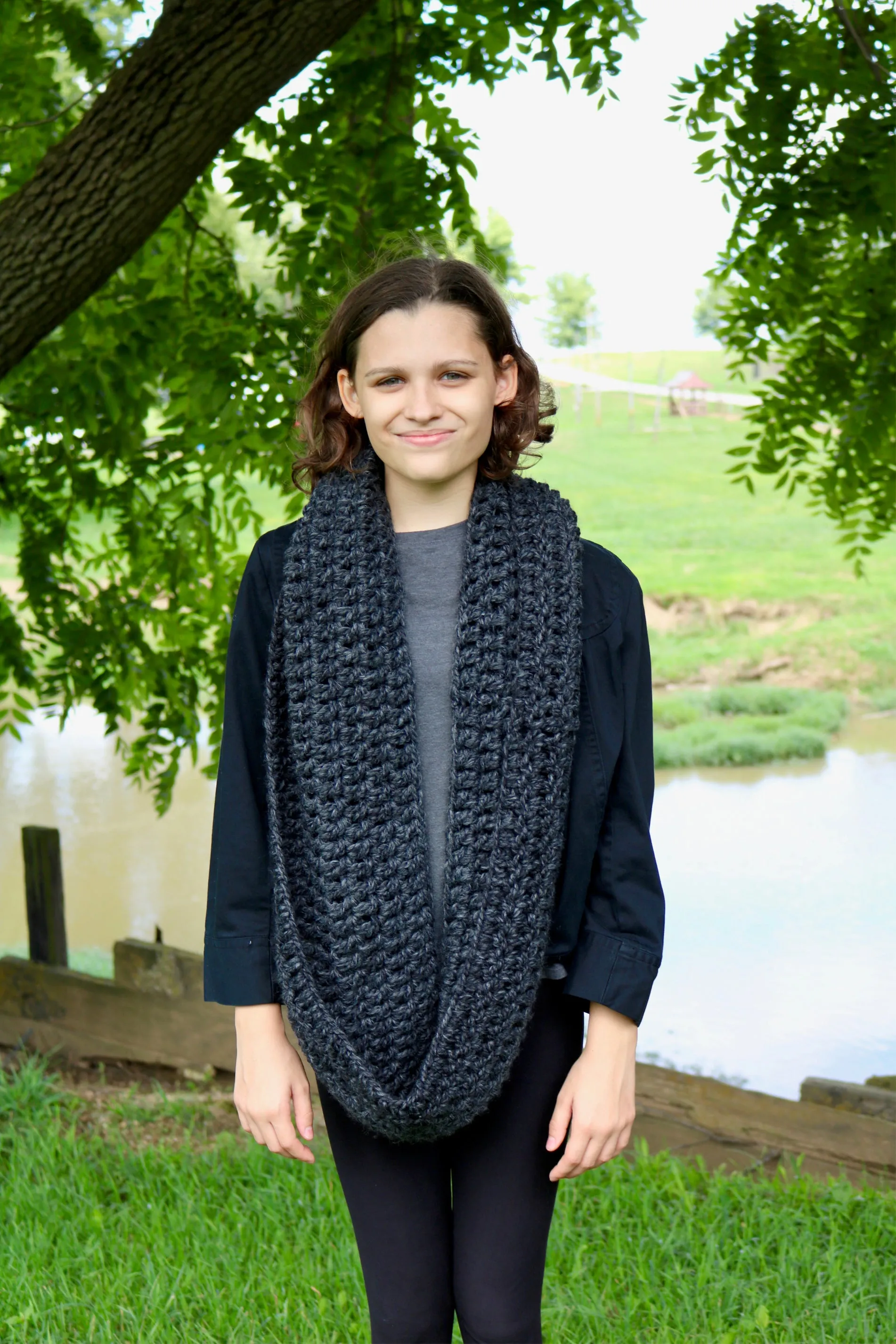 Charcoal gray infinity cowl winter scarf