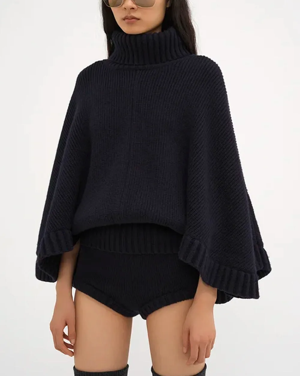 Classic Navy Cropped Turtleneck Sweater