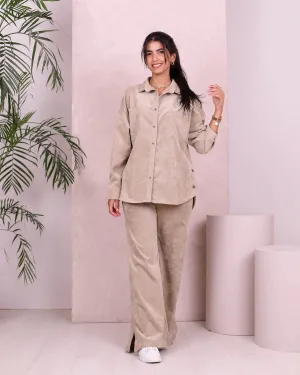 Corduroy Shirt and Pants Set (W707) - Just4Women