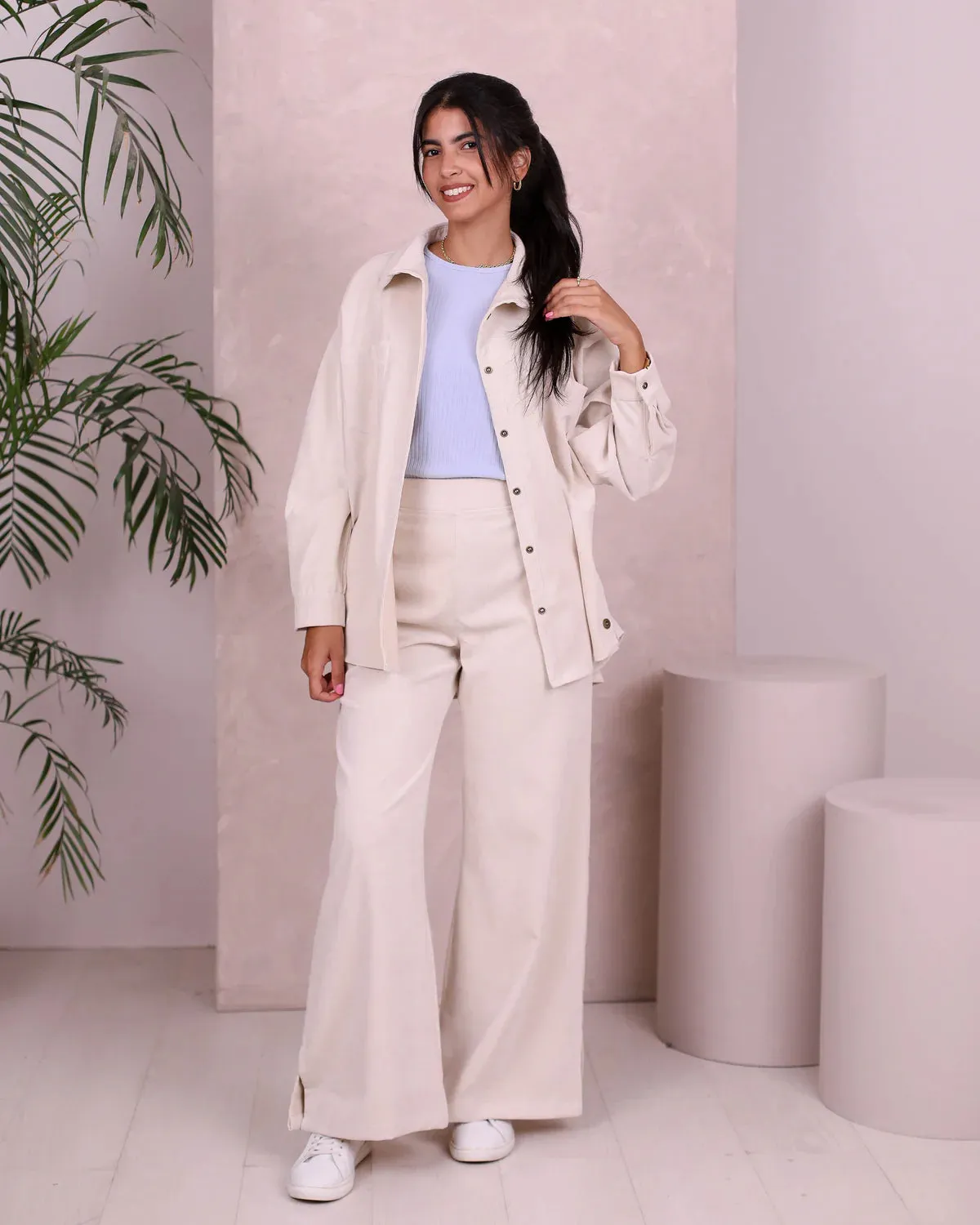 Corduroy Shirt and Pants Set (W707) - Just4Women