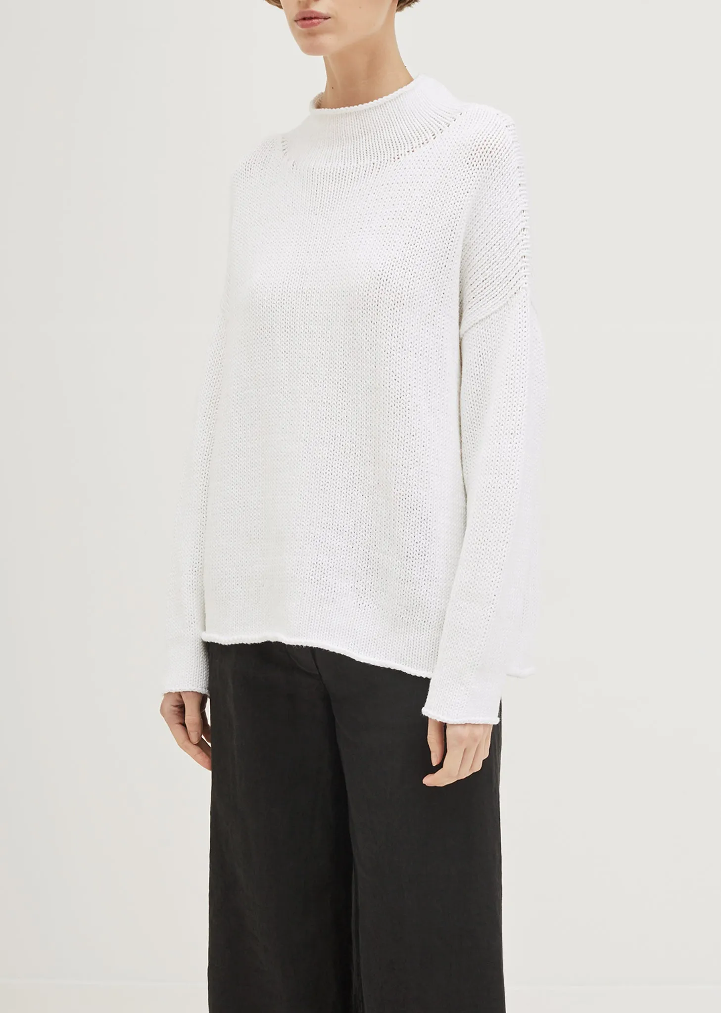 Cotton Linen Roll Neck Sweater