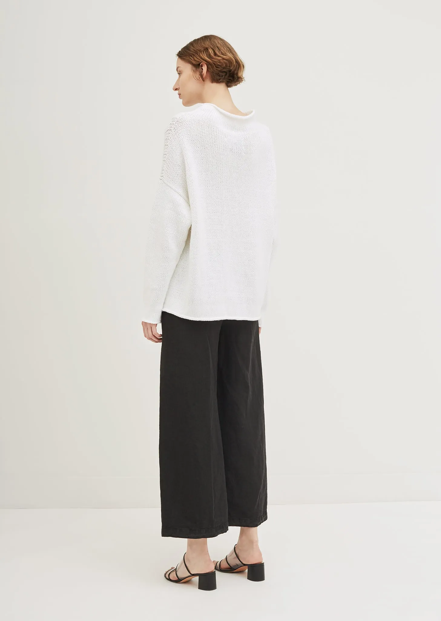 Cotton Linen Roll Neck Sweater