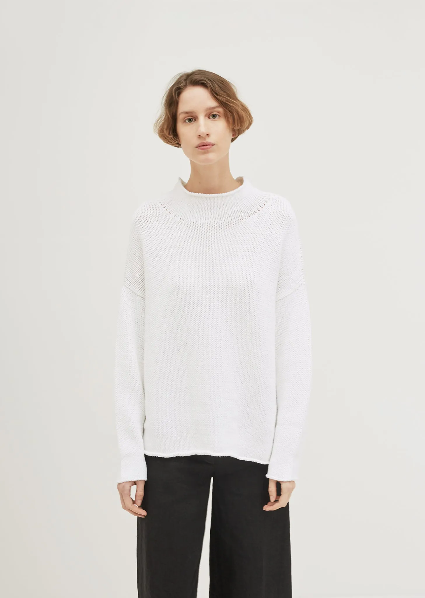 Cotton Linen Roll Neck Sweater