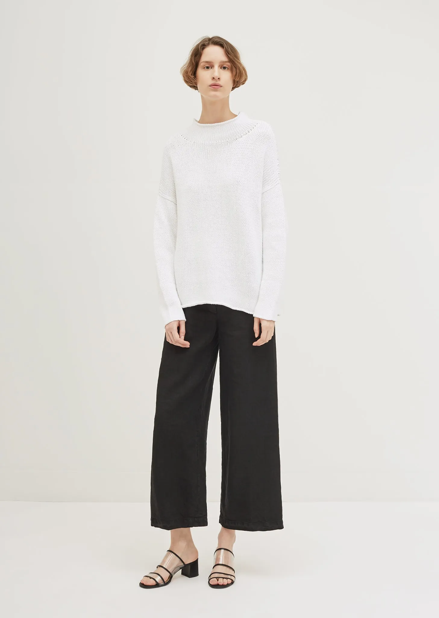 Cotton Linen Roll Neck Sweater