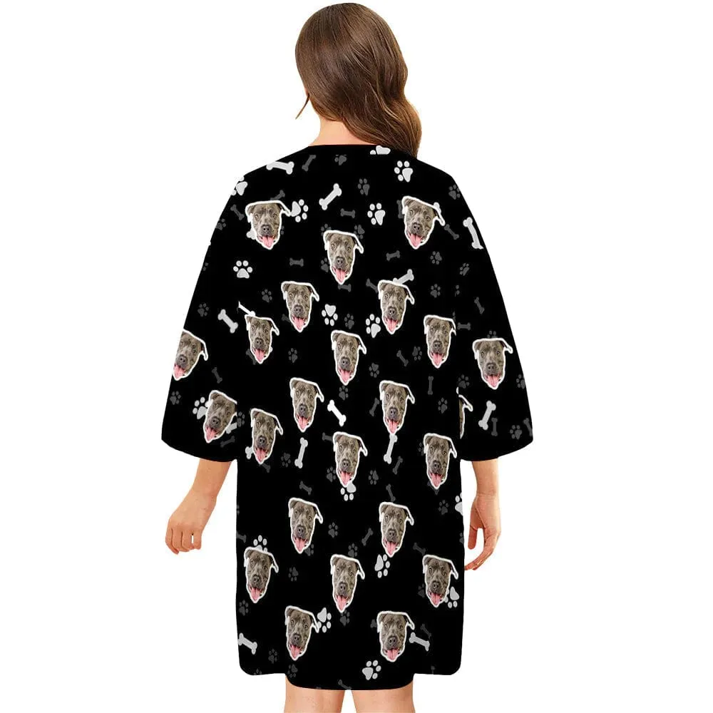 Custom Dog Face Nightdress Personalized Photo Women's Oversized Colorful Nightshirt Bone Gifts For Women