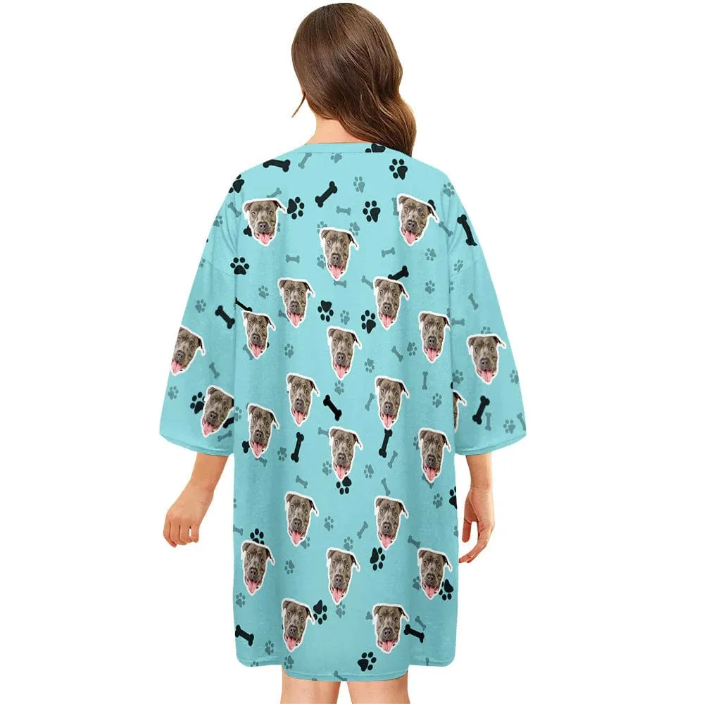 Custom Dog Face Nightdress Personalized Photo Women's Oversized Colorful Nightshirt Bone Gifts For Women