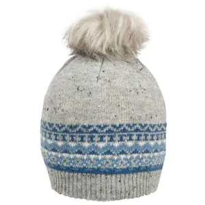 Dents Fair Isle Wool Blend Knitted Pom Pom Hat - Dove Grey