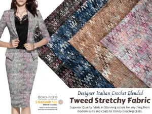 Designer Crochet stretchy blend tweed, Italian bouclette fabric