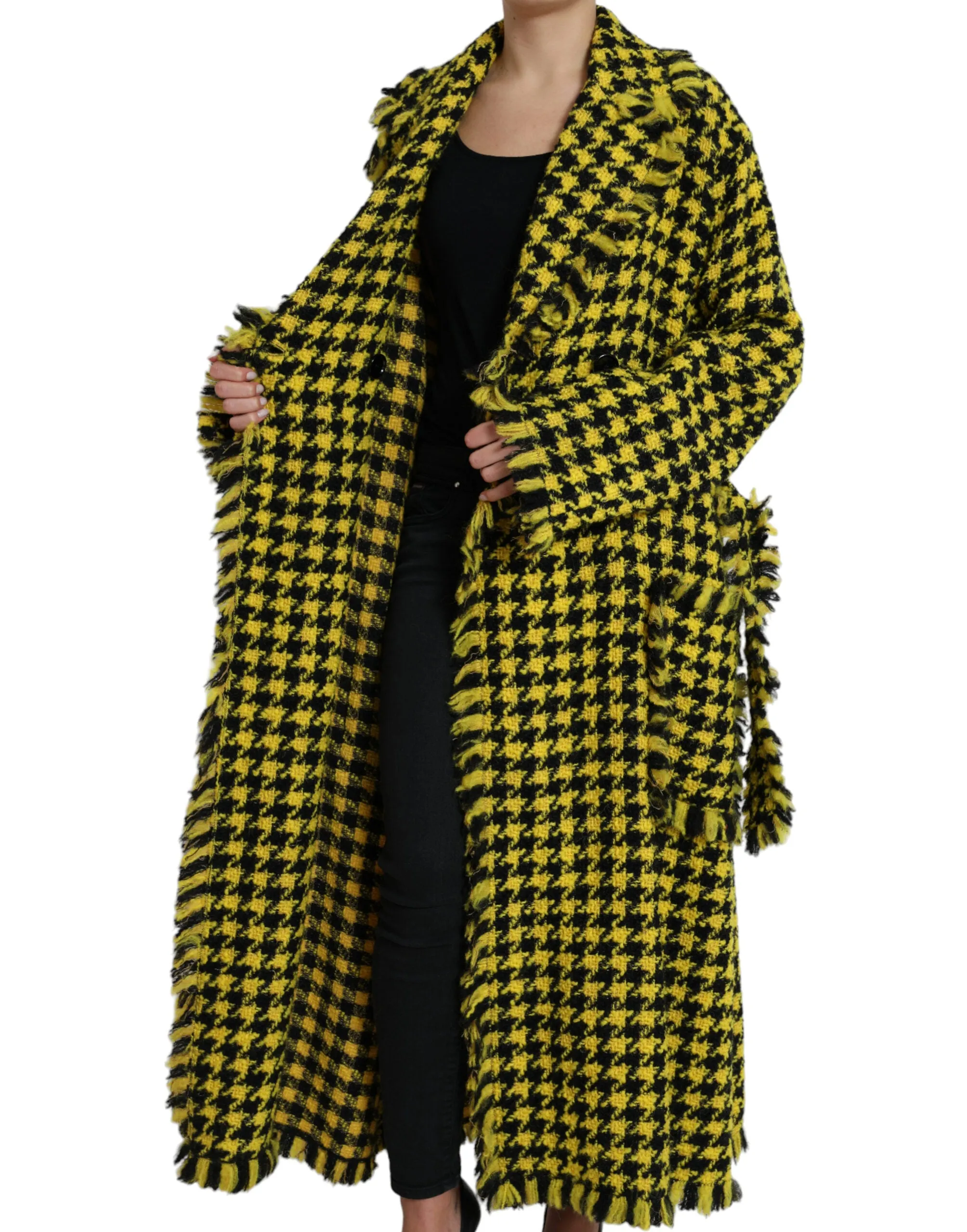 Dolce & Gabbana Chic Houndstooth Virgin Wool Long Coat