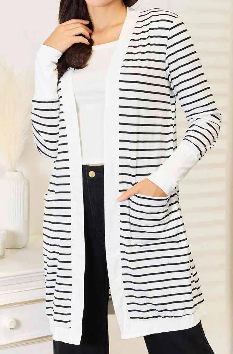 Donna Striped Open Front Longline Cardigan - Online Exclusive