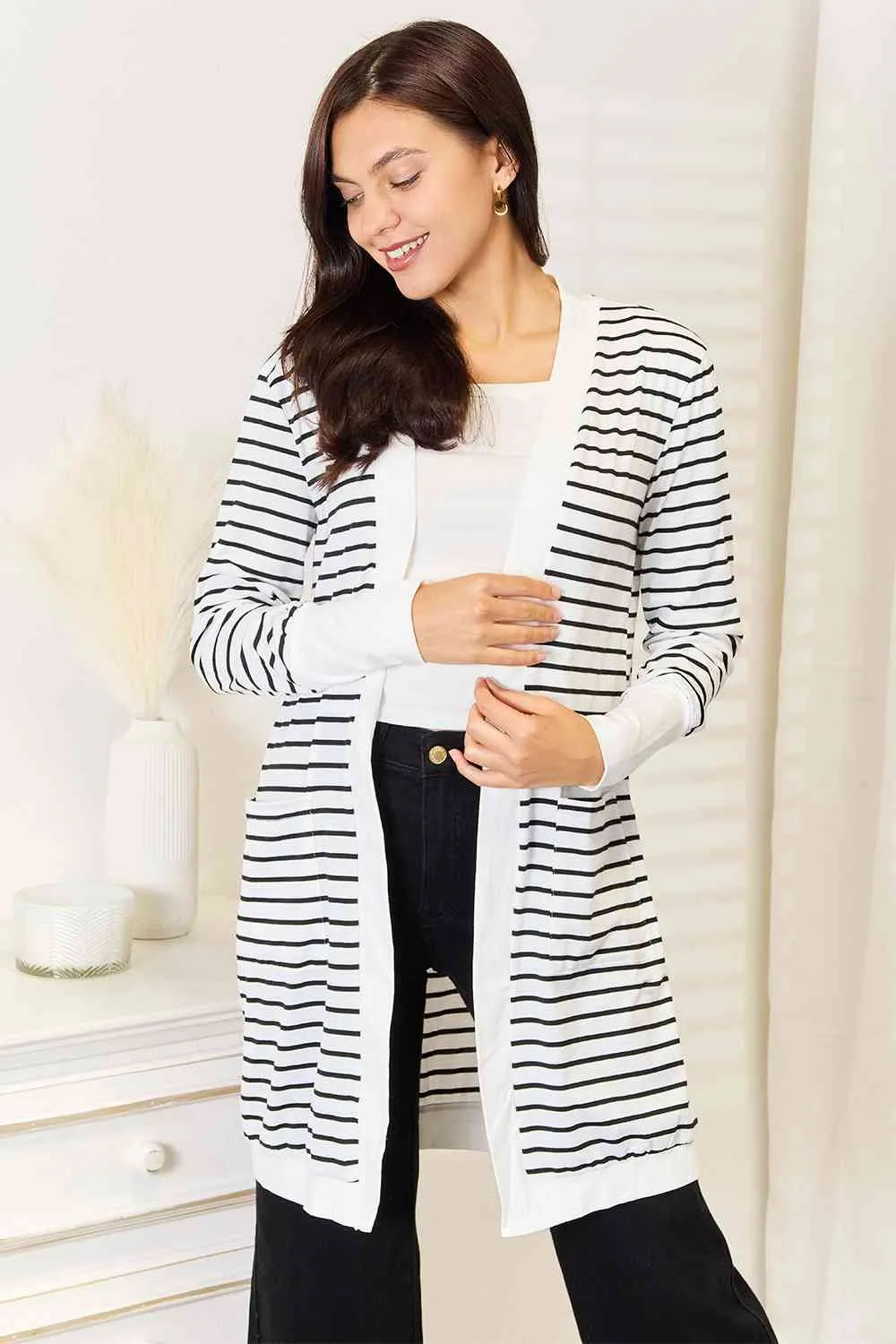 Donna Striped Open Front Longline Cardigan - Online Exclusive