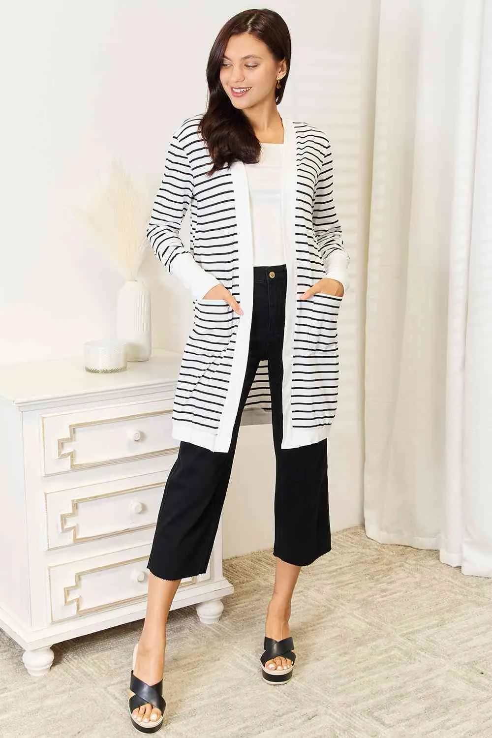 Donna Striped Open Front Longline Cardigan - Online Exclusive