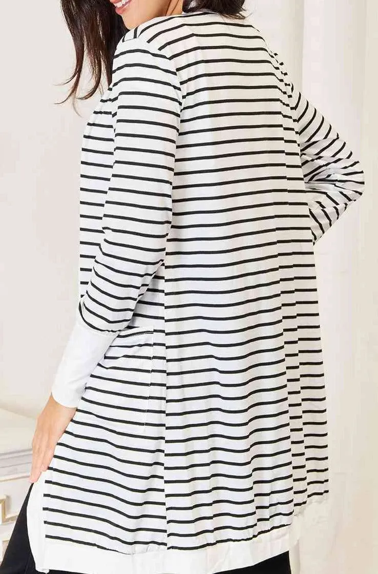 Donna Striped Open Front Longline Cardigan - Online Exclusive