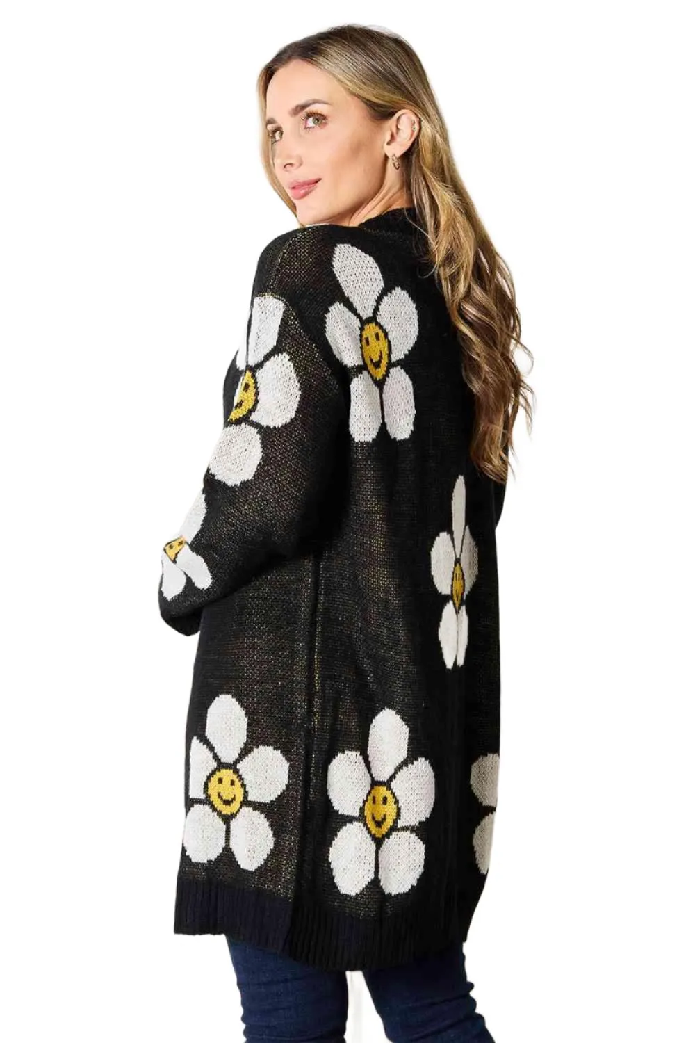 Double Take Floral Button Down Longline Cardigan