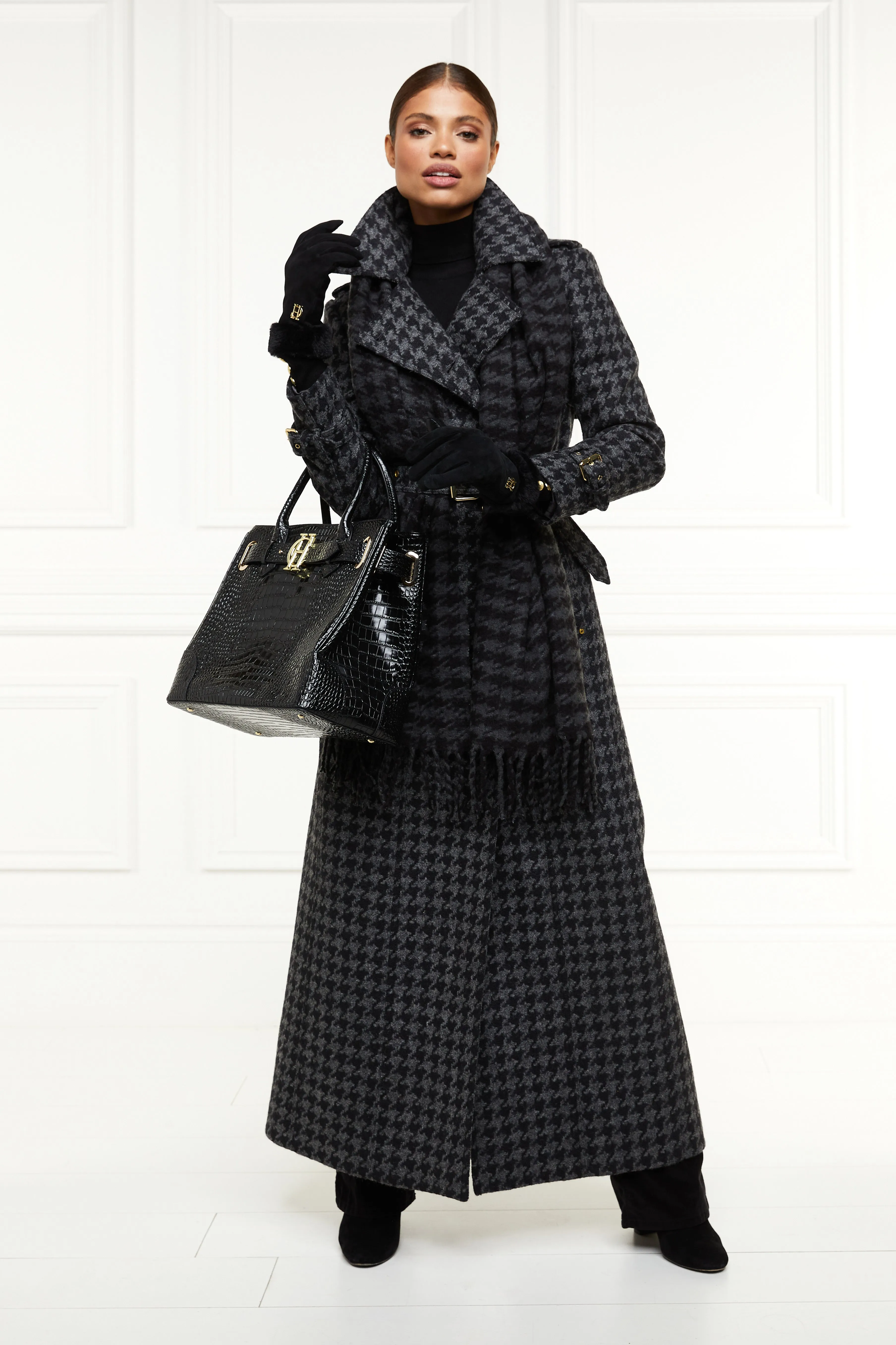 Full Length Chelsea Trench Coat (Large Scale Charcoal Houndstooth)