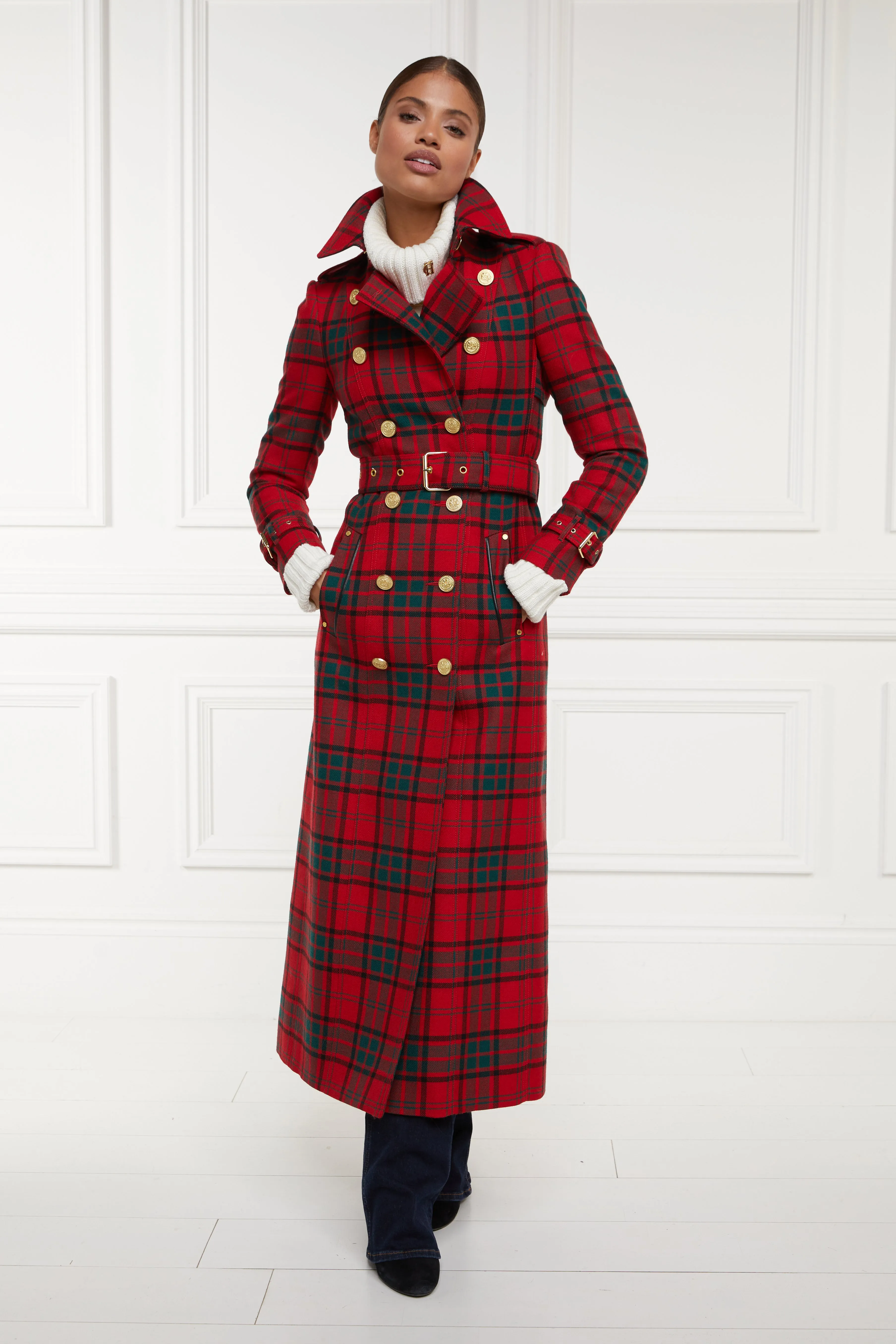 Full Length Marlborough Trench Coat (Red Tartan)