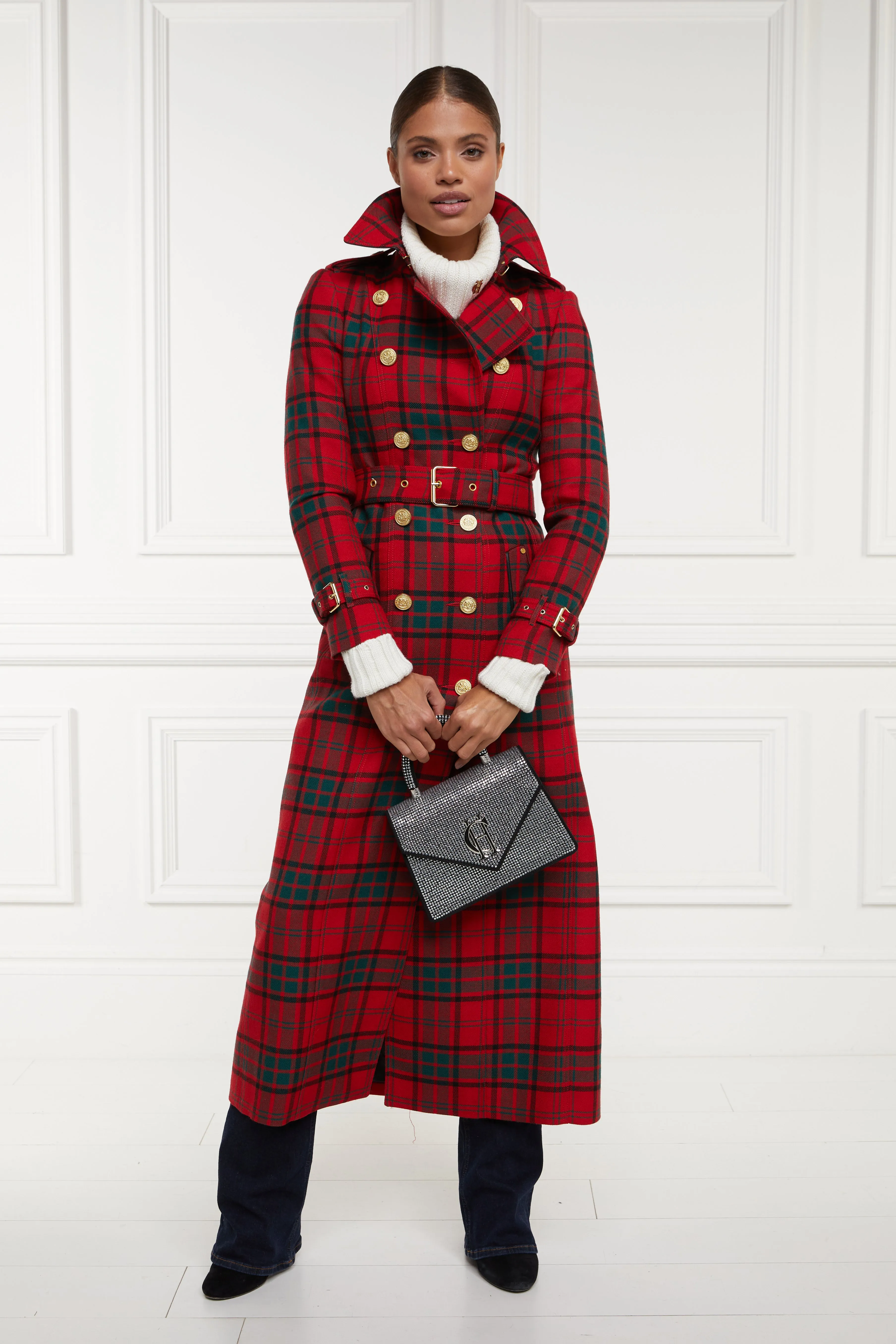 Full Length Marlborough Trench Coat (Red Tartan)