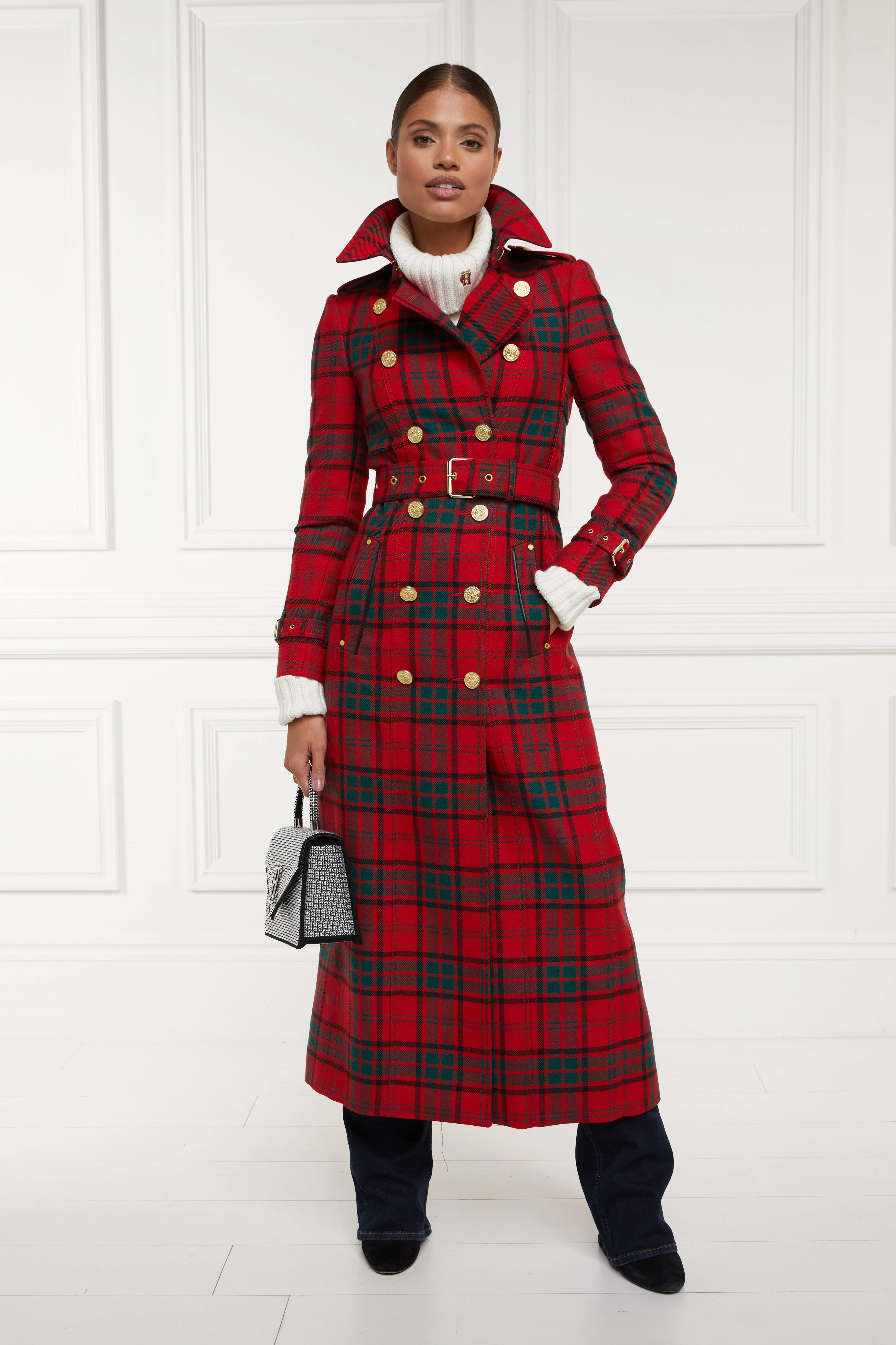 Full Length Marlborough Trench Coat (Red Tartan)