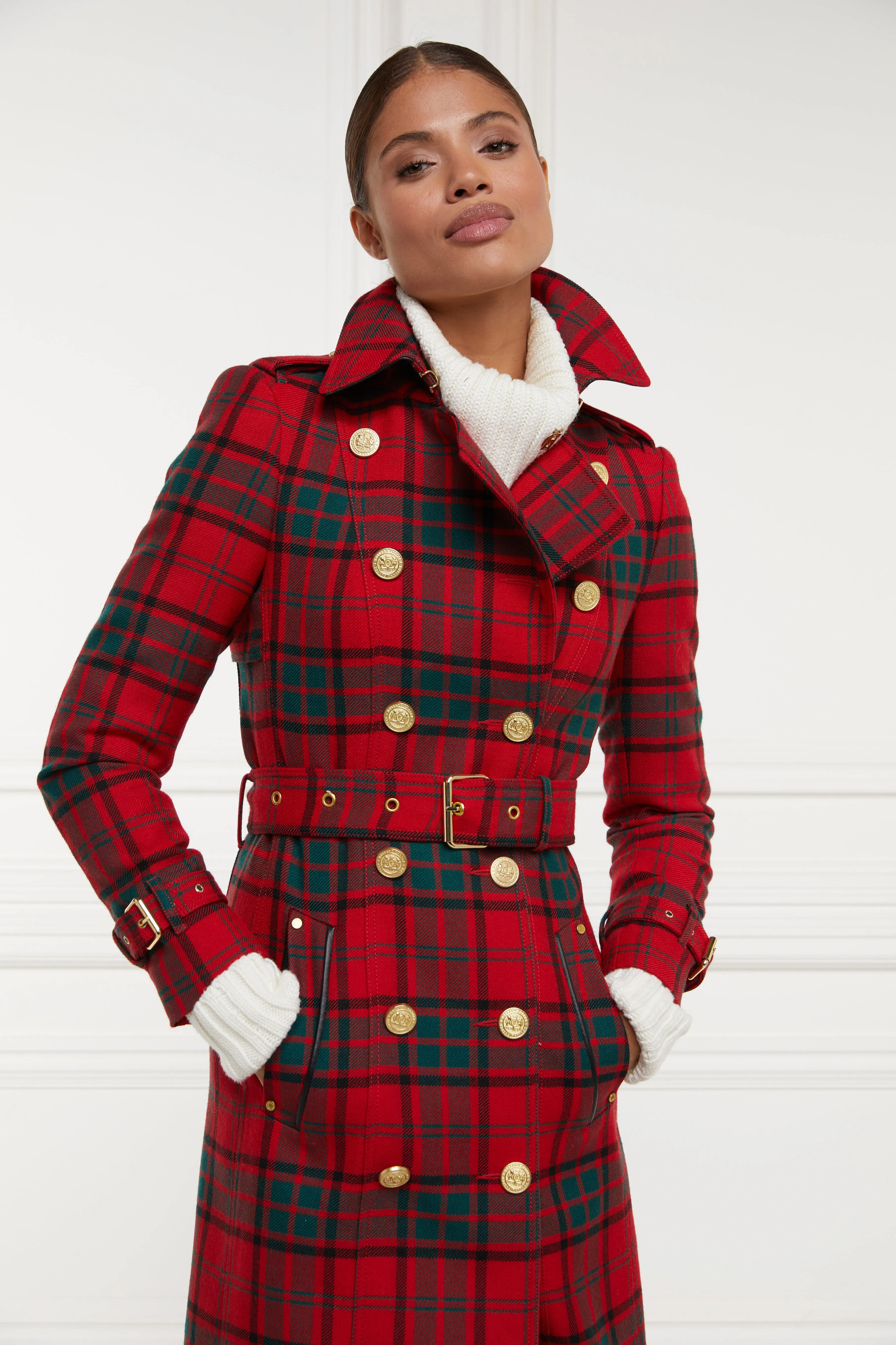 Full Length Marlborough Trench Coat (Red Tartan)