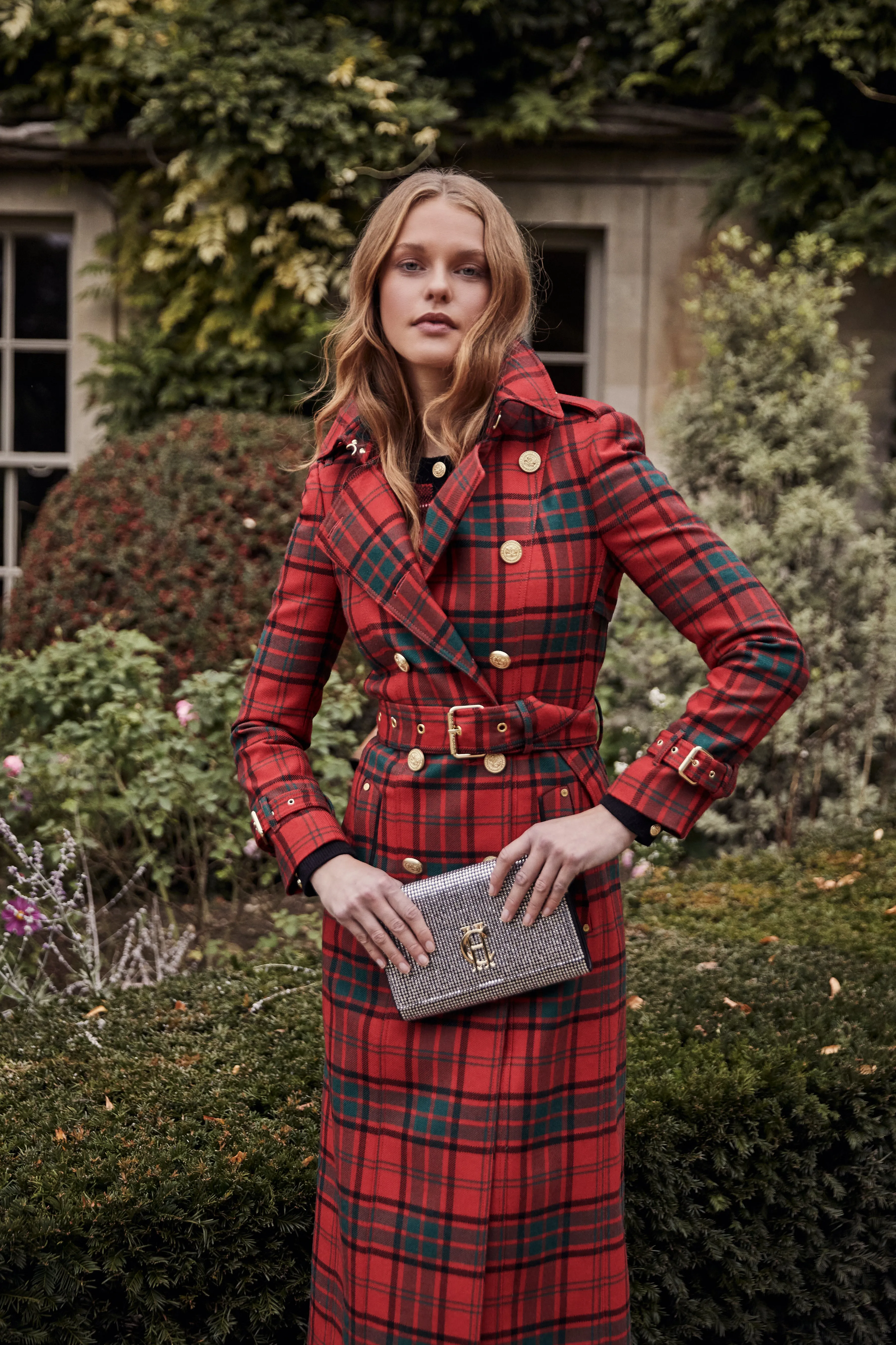 Full Length Marlborough Trench Coat (Red Tartan)