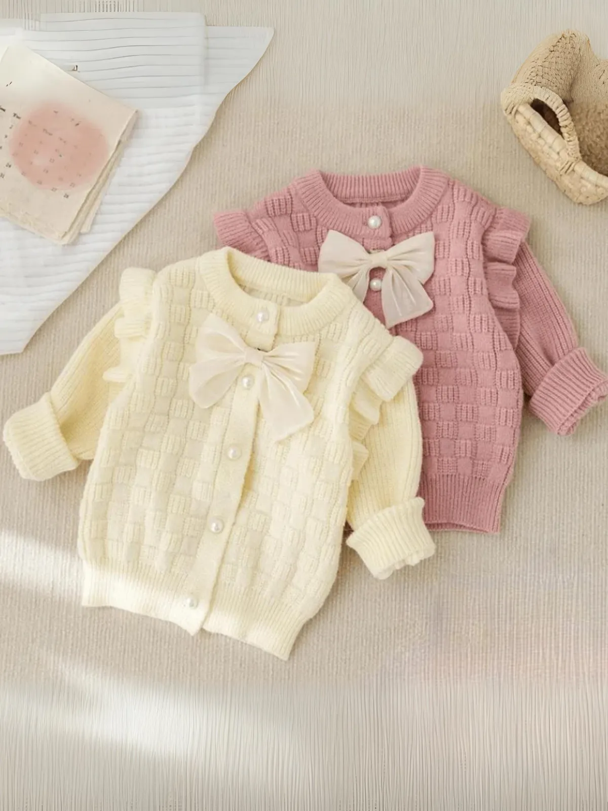 Girl's Elegant Pearl Bottons and Bow Sweater