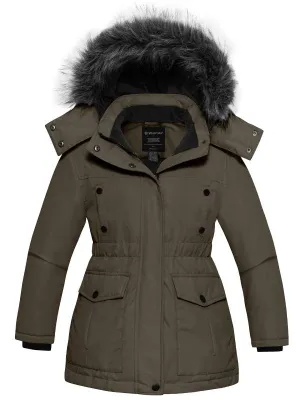 Girl's Thicken Winter Coat Warm Puffer Jacket with Faux Fur Hood