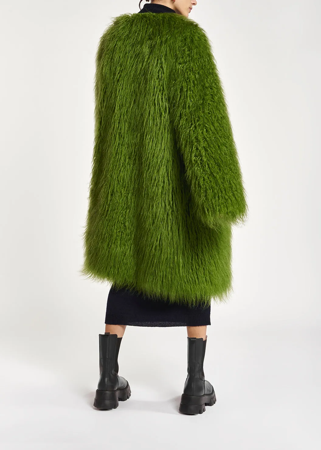 Green oversized faux fur coat