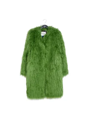 Green oversized faux fur coat