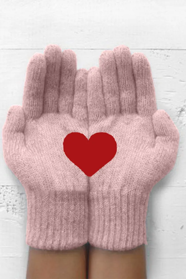 Heart Print Knitted Gloves