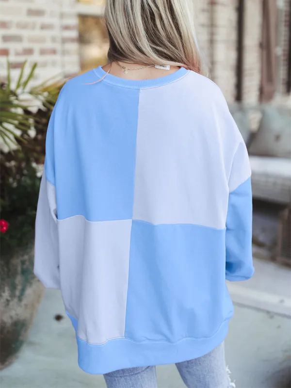 High-Low Seam Color Block Front Button Sweatshirt