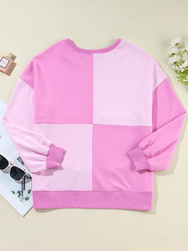 High-Low Seam Color Block Front Button Sweatshirt