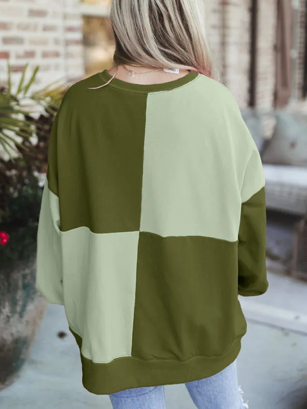 High-Low Seam Color Block Front Button Sweatshirt