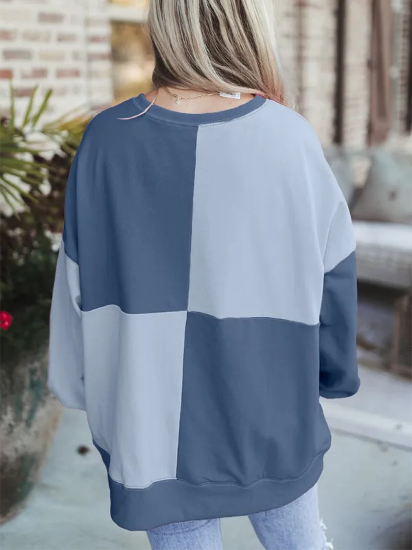 High-Low Seam Color Block Front Button Sweatshirt