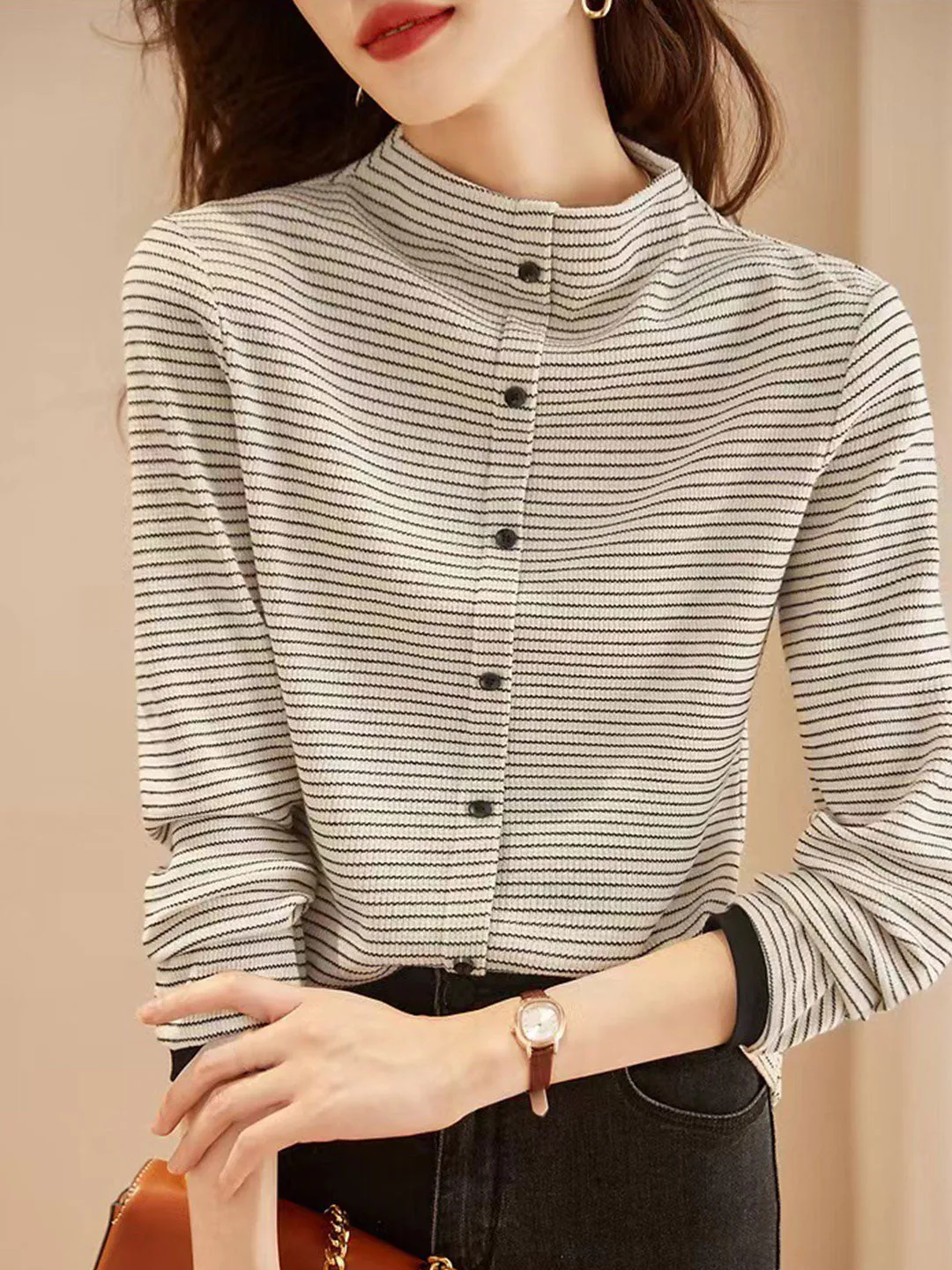 Isabella Classic Turtleneck Contrasted Striped Knitted Top