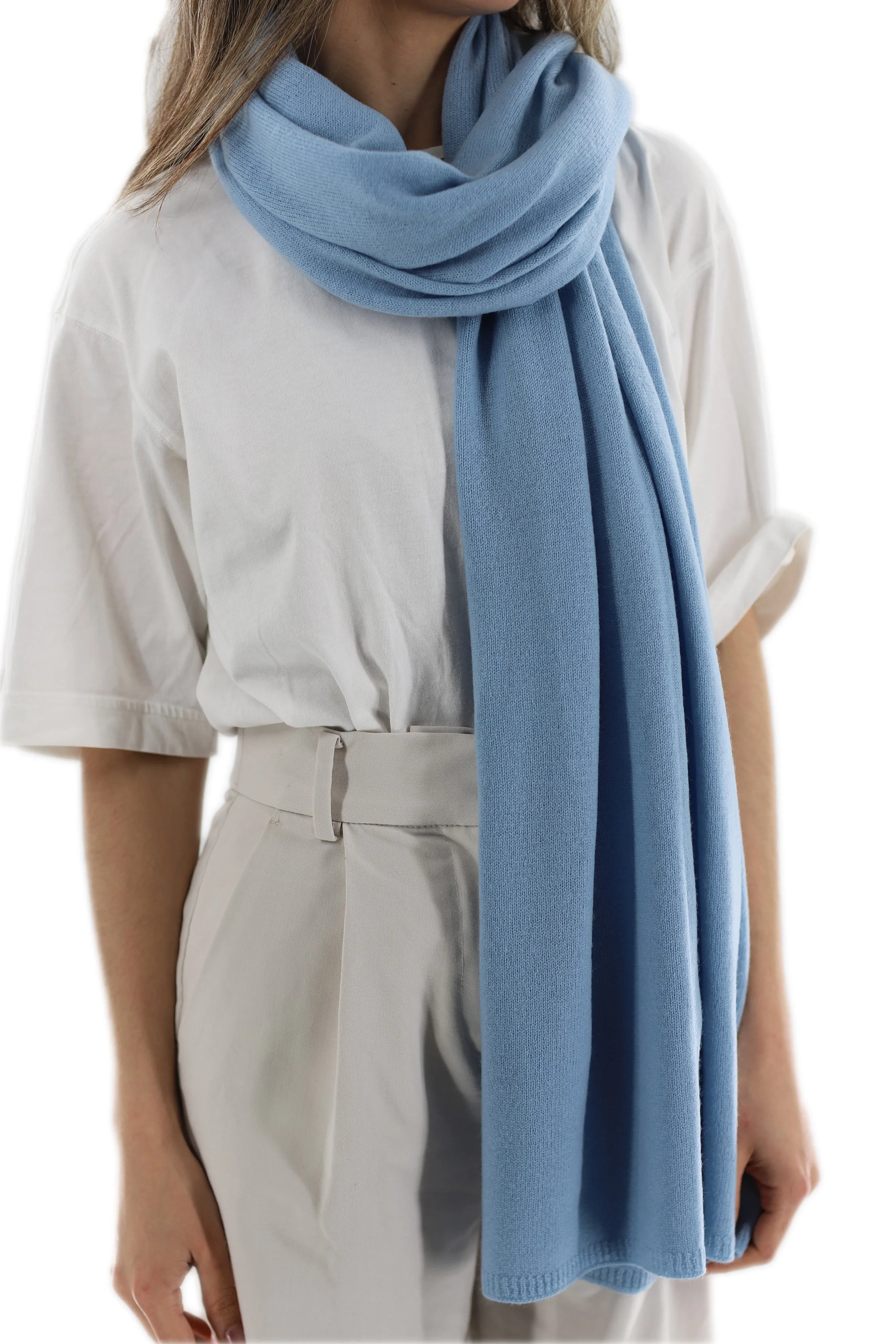 La Fiorentina SUPER SOFT Cashmere Blend Knit Shawl - Light Blue