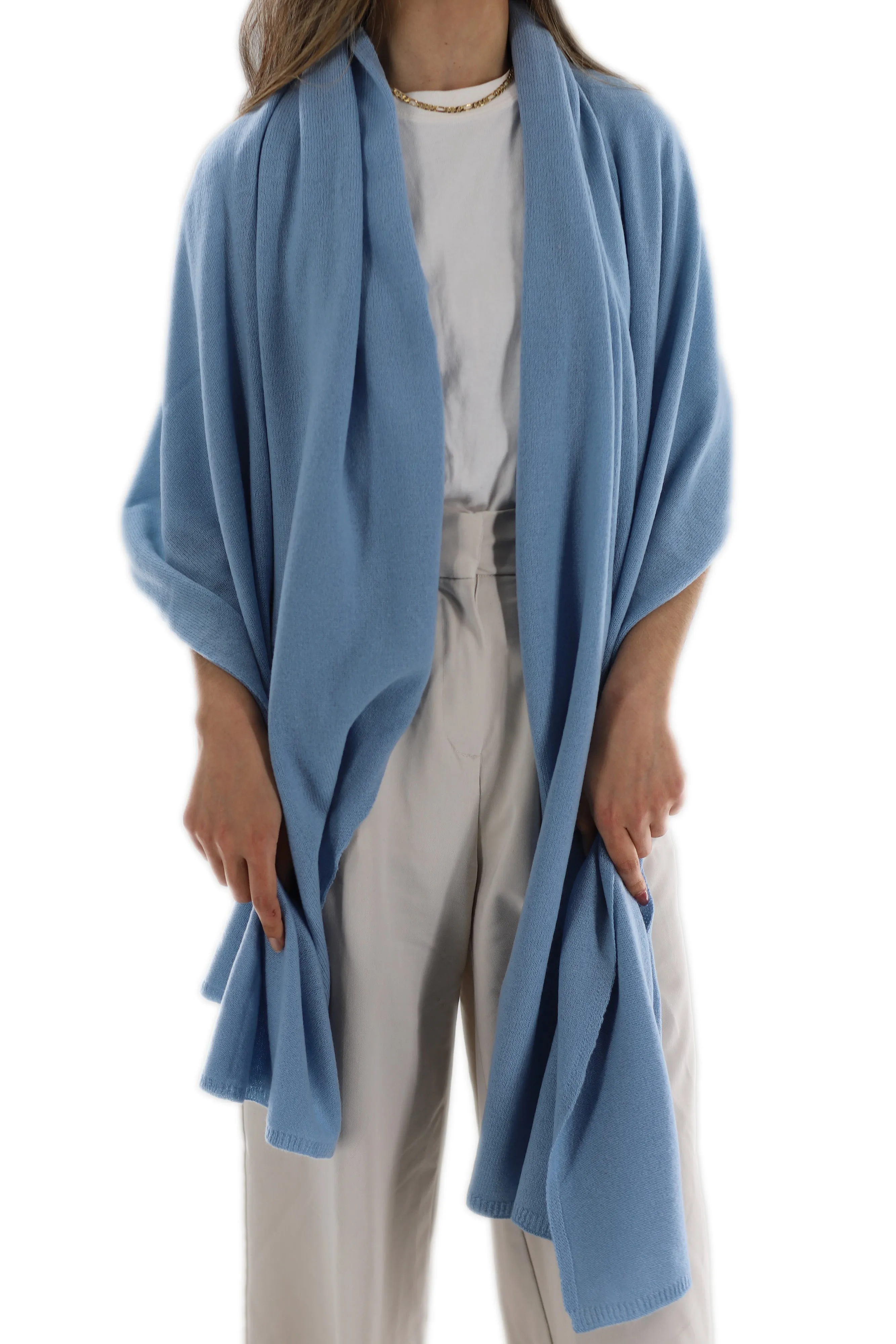 La Fiorentina SUPER SOFT Cashmere Blend Knit Shawl - Light Blue