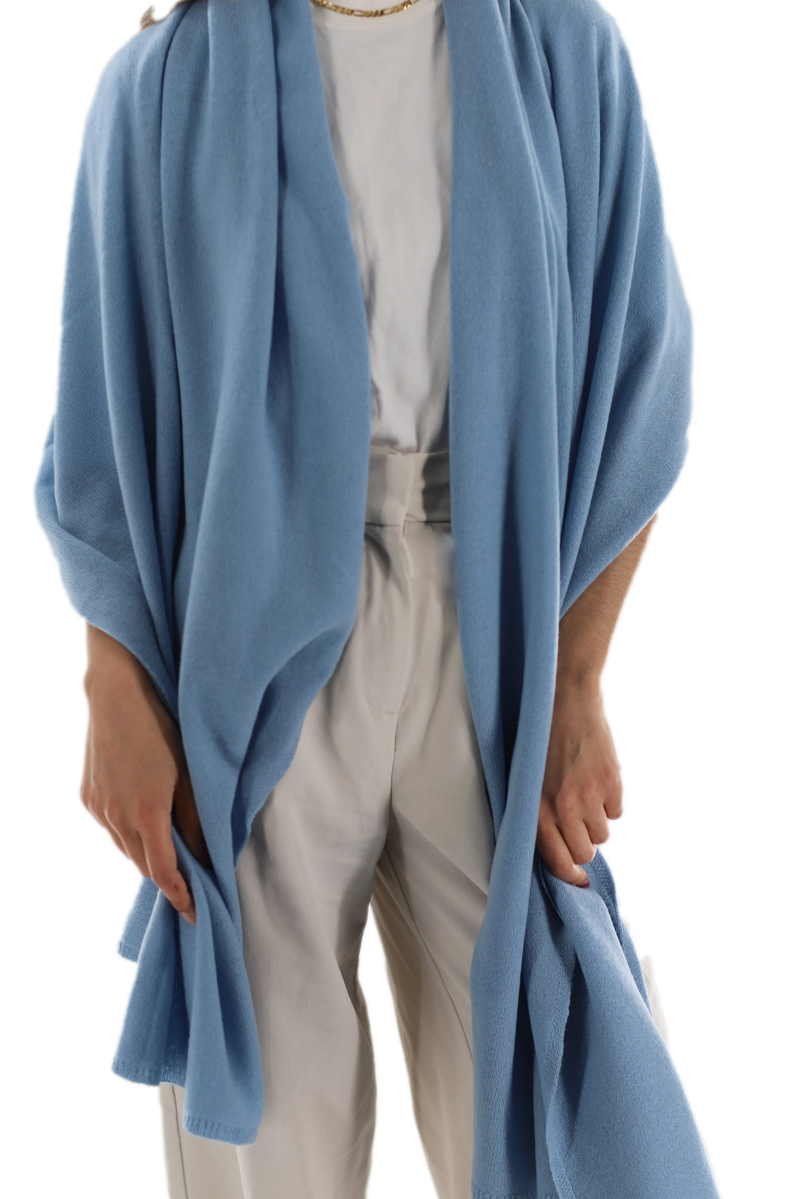 La Fiorentina SUPER SOFT Cashmere Blend Knit Shawl - Light Blue