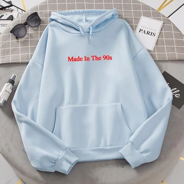 Made In The 90s Letter Print Cool Oversized Women Hoodies Sweatshirt