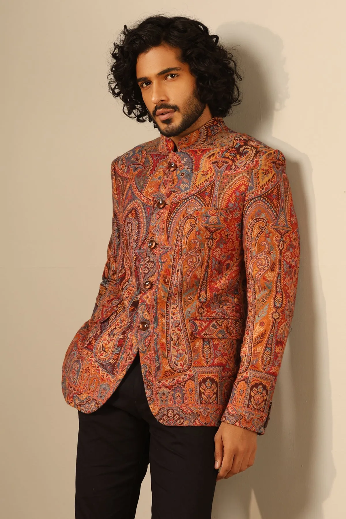 Maroon Fine Wool Silk Nehru Jacket for Men | Made To Order