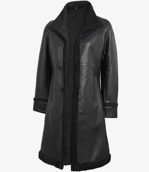 Maura Real Leather Black Shearling Long Coat Womens