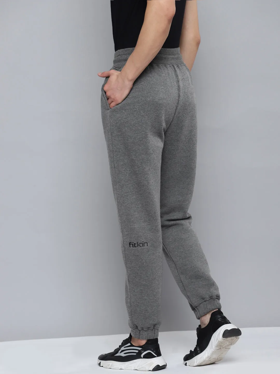 Men's Charcoal Solid Warm Winter Fleece Joggers