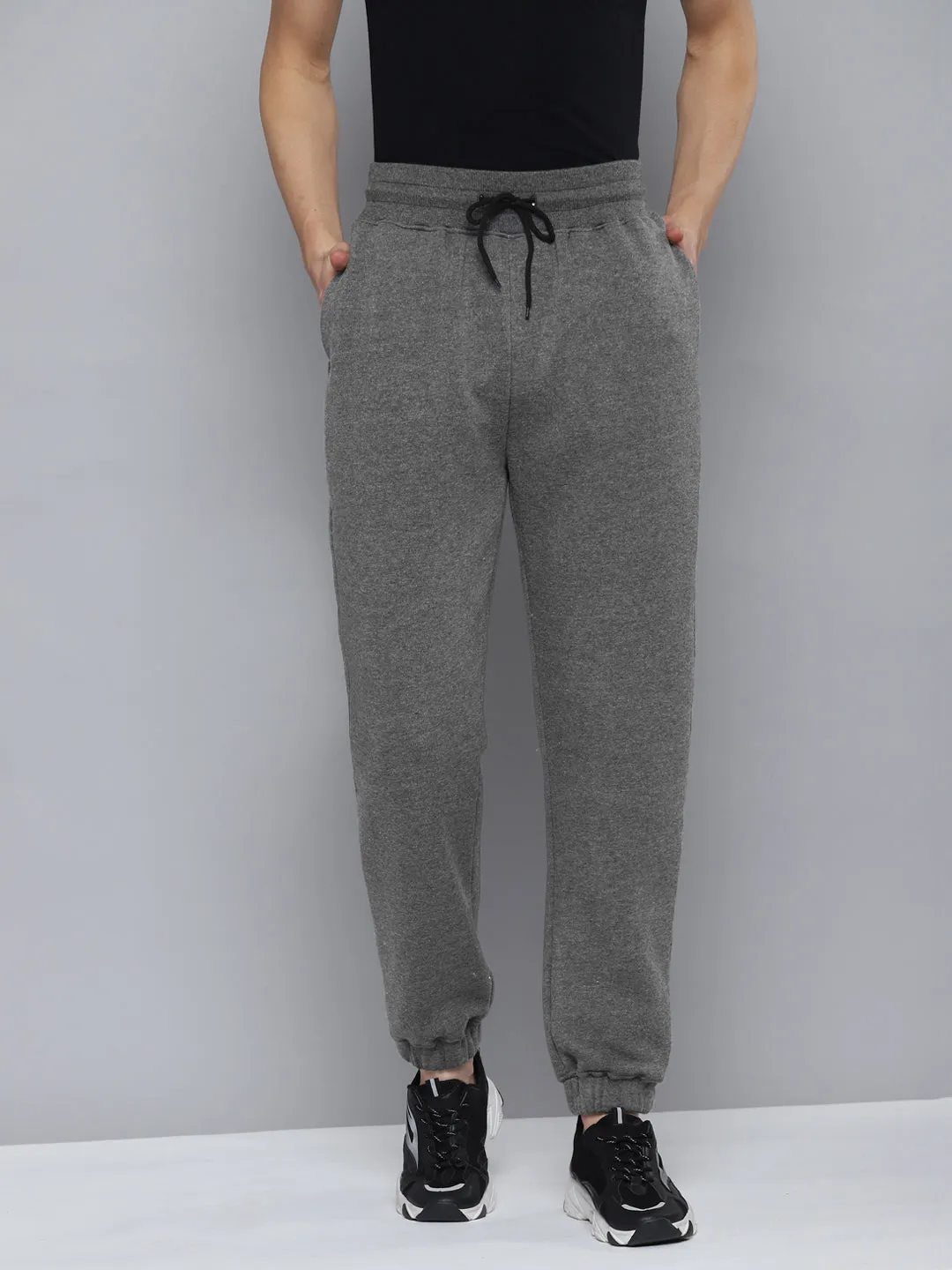 Men's Charcoal Solid Warm Winter Fleece Joggers