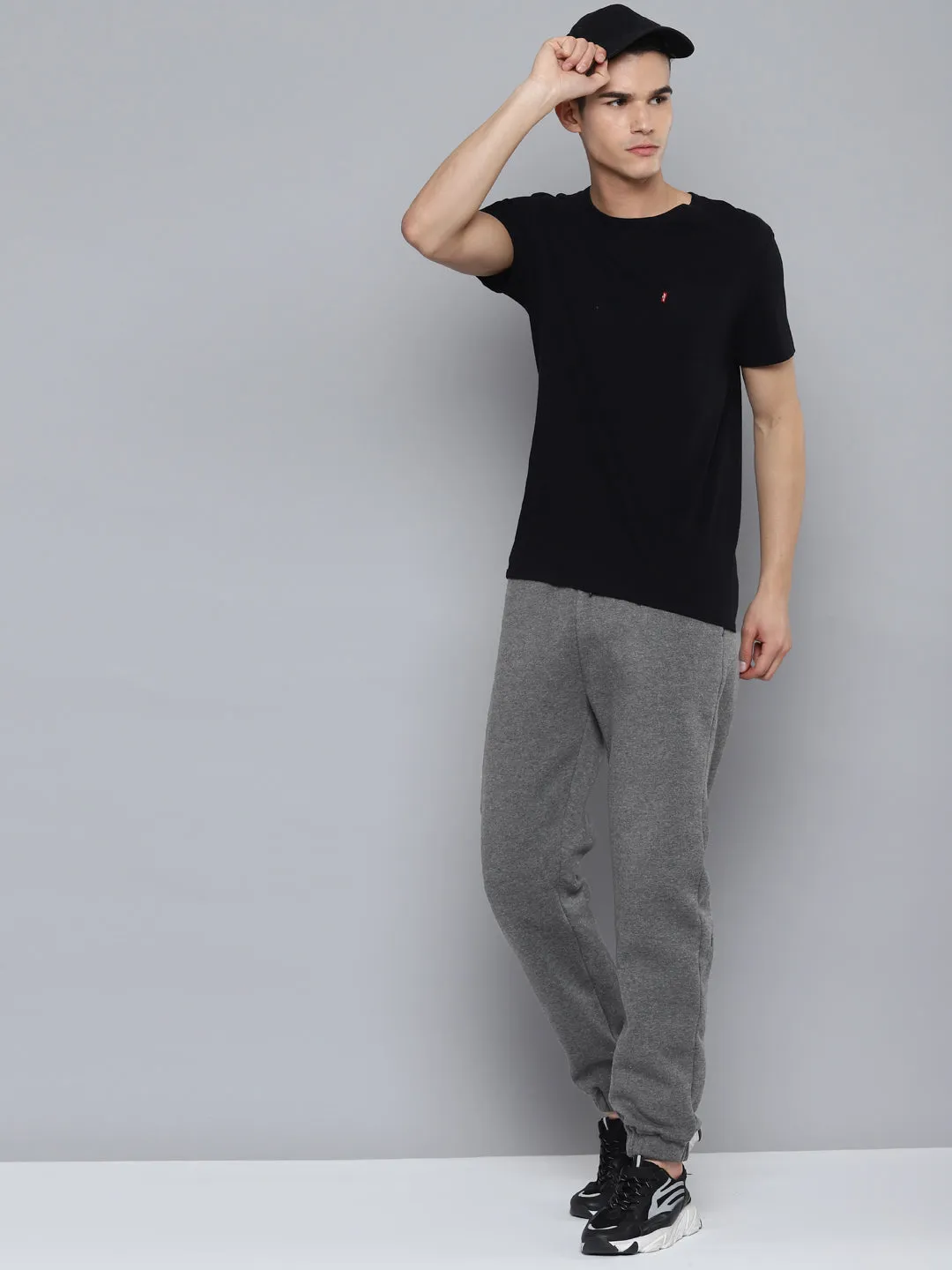 Men's Charcoal Solid Warm Winter Fleece Joggers